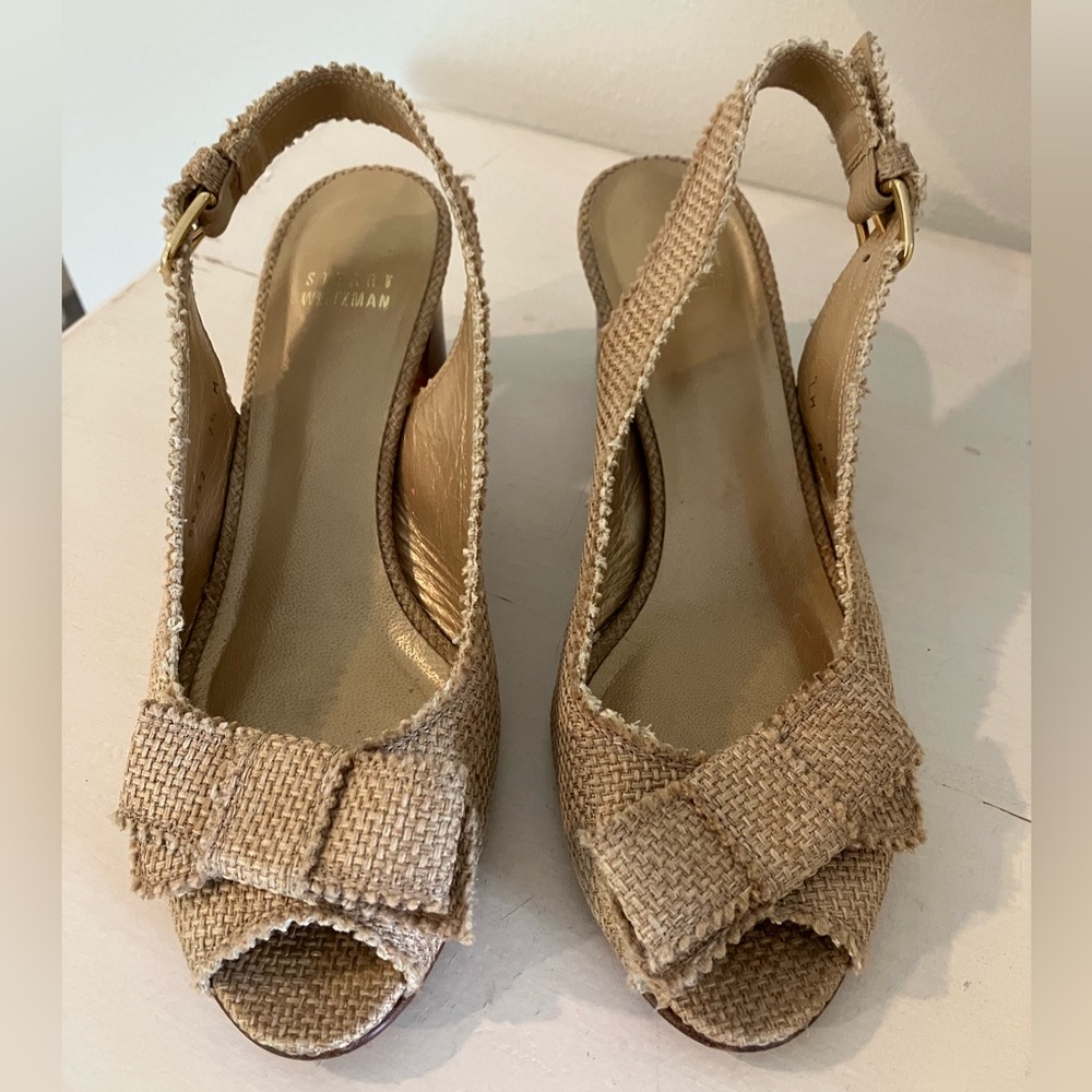 Stuart Weitzman Tweed Bow Kitten Heel - image 1